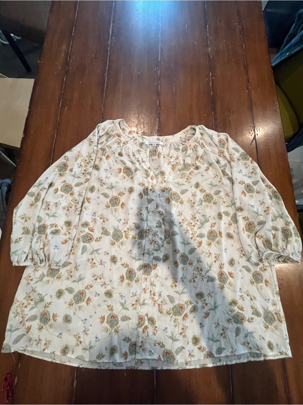 Rose & Olive Cream Floral Peasant Blouse